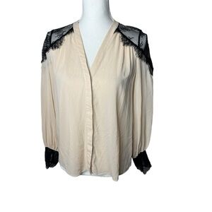 Alice + Olivia Sofia Georgette Lace V-Neck Blouse XS